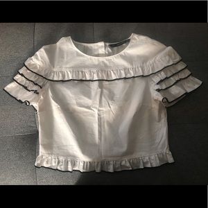 White Short Sleeves Ruffle Top
